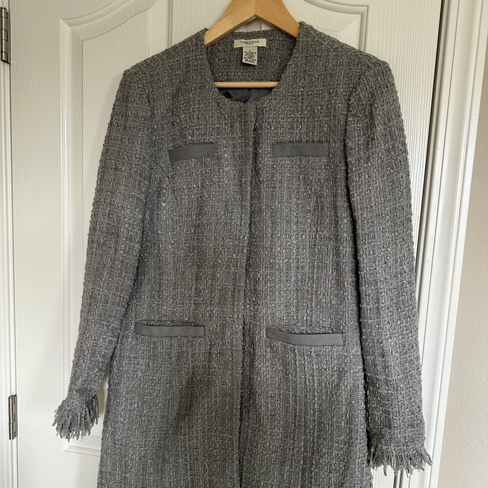 Vertigo Paris Women's Tweed Fringe Boucle Coat Size M